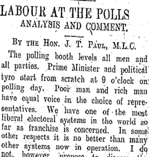 LABOUR AT THE POLLS (Otago Daily Times 27-11-1908)