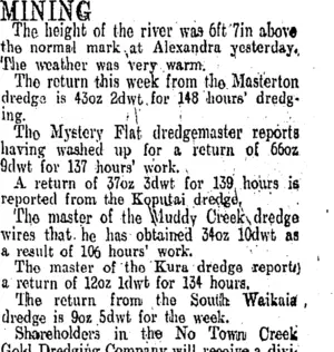 MINING. (Otago Daily Times 27-11-1908)