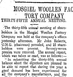 MOSGIEL WOOLLEN FACTORY COMPANY (Otago Daily Times 21-11-1908)