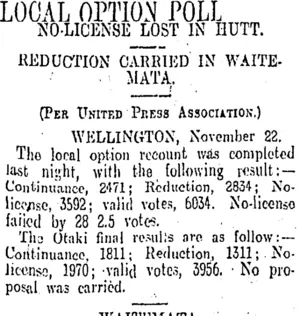 LOCAL OPTION POLL (Otago Daily Times 23-11-1908)