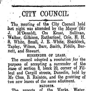 CITY COUNCIL. (Otago Daily Times 3-12-1908)