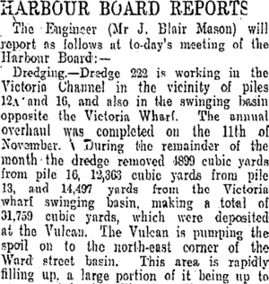HARBOUR BOARD REPORTS (Otago Daily Times 16-12-1908)