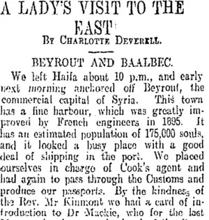 A LADY'S VISIT TO THE EAST' (Otago Daily Times 2-1-1909)