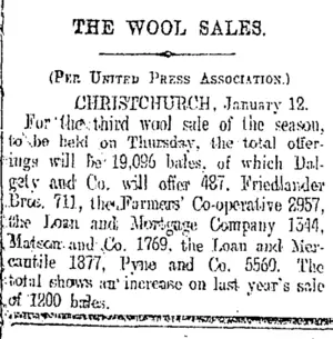 THE WOOL SALES. (Otago Daily Times 13-1-1909)