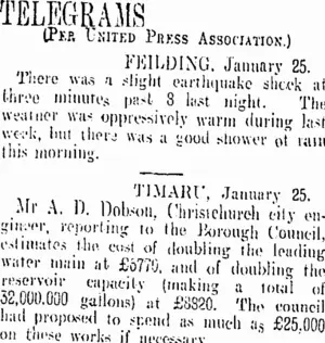 TELEGRAMS (Otago Daily Times 26-1-1909)