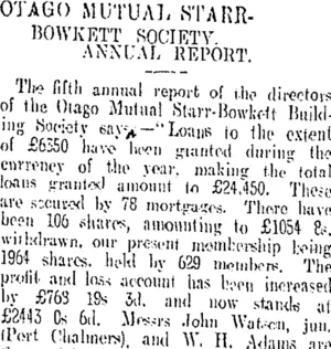 OTAGO MUTUAL STARRBOWKETT SOCIETY. (Otago Daily Times 28-1-1909)