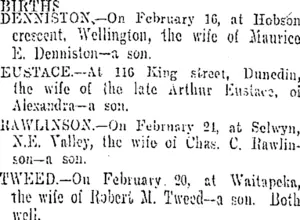 BIRTHS. (Otago Daily Times 25-2-1909)