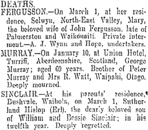 DEATHS. (Otago Daily Times 2-3-1909)