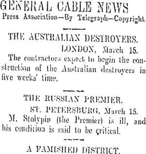 GENERAL CABLE NEWS (Otago Daily Times 17-3-1909)