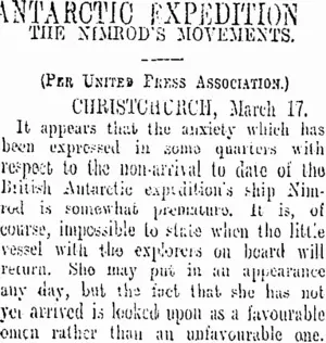 ANTARCTIC EXPEDITION (Otago Daily Times 18-3-1909)