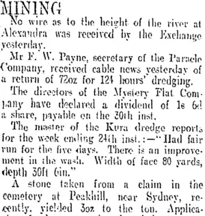 MINING. (Otago Daily Times 27-3-1909)