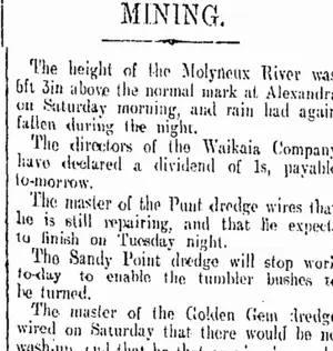 MINING. (Otago Daily Times 26-4-1909)