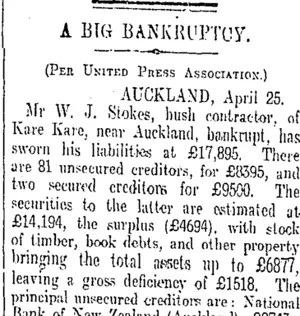 A BIG BANKRUPTCY. (Otago Daily Times 26-4-1909)