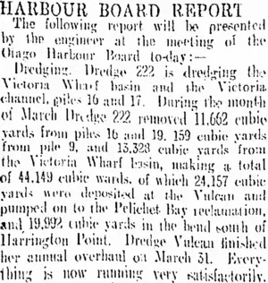 HARBOUR BOARD REPORT (Otago Daily Times 29-4-1909)