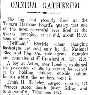 OMINIUM GATHERUM (Otago Daily Times 25-6-1909)