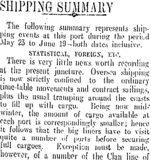 SHIPPING SUMMARY (Otago Daily Times 21-6-1909)