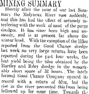 MINING SUMMARY (Otago Daily Times 21-6-1909)