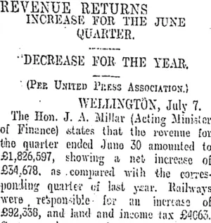 REVENUE RETURNS (Otago Daily Times 8-7-1909)