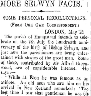 MORE SELWYN FACTS. (Otago Daily Times 16-7-1909)