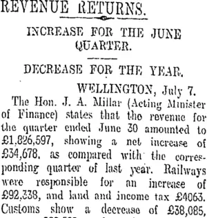 REVENUE RETURNS. (Otago Daily Times 19-7-1909)