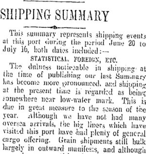 SHIPPING SUMMARY (Otago Daily Times 19-7-1909)