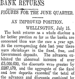 BANK RETURNS (Otago Daily Times 19-7-1909)