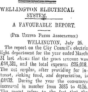 WELLINGTON ELECTRICAL SYSTEM. (Otago Daily Times 27-7-1909)