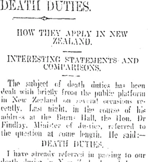 DEATH DUTIES. (Otago Daily Times 22-7-1909)