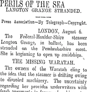 PERILS OF THE SEA (Otago Daily Times 9-8-1909)