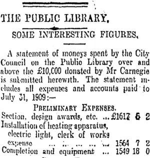 THE PUBLIC LIBRARY. (Otago Daily Times 25-8-1909)