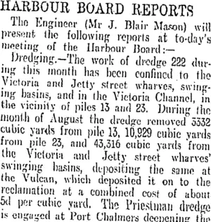 HARBOUR BOARD REPORTS. (Otago Daily Times 30-9-1909)
