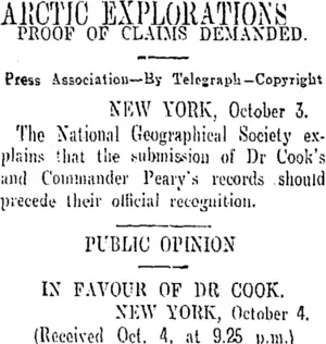 ARCTIC EXPLORATIONS (Otago Daily Times 5-10-1909)