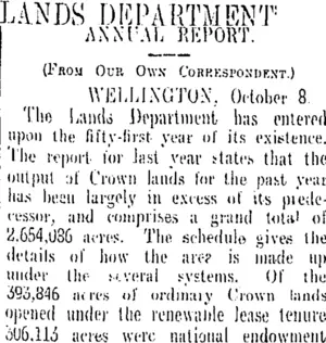 LANDS DEPARTMENT (Otago Daily Times 9-10-1909)