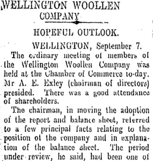 WELLINGTON WOOLLEN COMPANY (Otago Daily Times 11-10-1909)