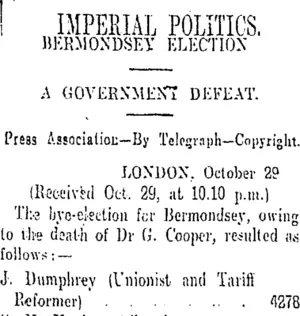 IMPERIAL POLITICS. (Otago Daily Times 30-10-1909)