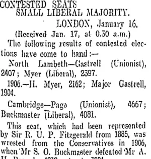 CONTESTED SEATS. (Otago Daily Times 17-1-1910)