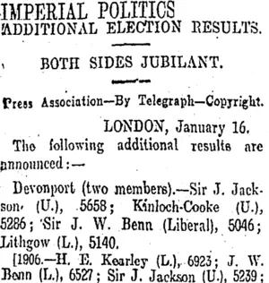IMPERIAL POLITICS. (Otago Daily Times 18-1-1910)