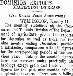 DOMINION EXPORTS. (Otago Daily Times 12-1-1910)