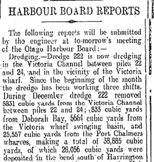 HARBOUR BOARD REPORTS (Otago Daily Times 26-1-1910)