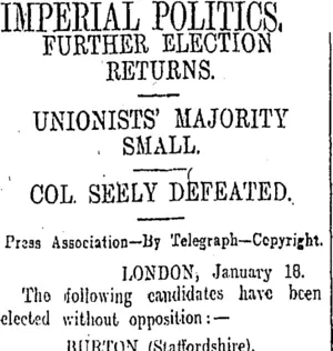 IMPERIAL POLITICS. (Otago Daily Times 20-1-1910)