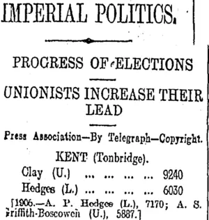 IMPERIAL POLITICS. (Otago Daily Times 22-1-1910)