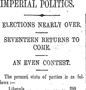 IMPERIAL POLITICS. (Otago Daily Times 31-1-1910)
