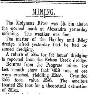 MINING. (Otago Daily Times 8-2-1910)