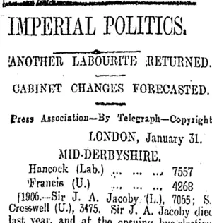 IMPERIAL POLITICS. (Otago Daily Times 2-2-1910)