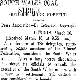 SOUTH WALES COAL STRIKE (Otago Daily Times 11-3-1910)