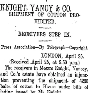 KNIGHT YANCY & CO. (Otago Daily Times 27-4-1910)