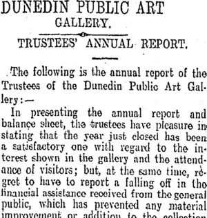 DUNEDIN PUBLIC ART GALLERY. (Otago Daily Times 29-4-1910)