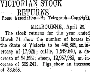 VICTORIAN STOCK RETURNS (Otago Daily Times 30-4-1910)