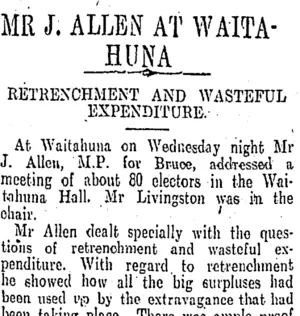 MR J. ALLEN AT WAITAHUNA (Otago Daily Times 27-5-1910)