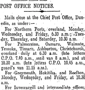 POST OFFICE NOTICES. (Otago Daily Times 21-5-1910)
